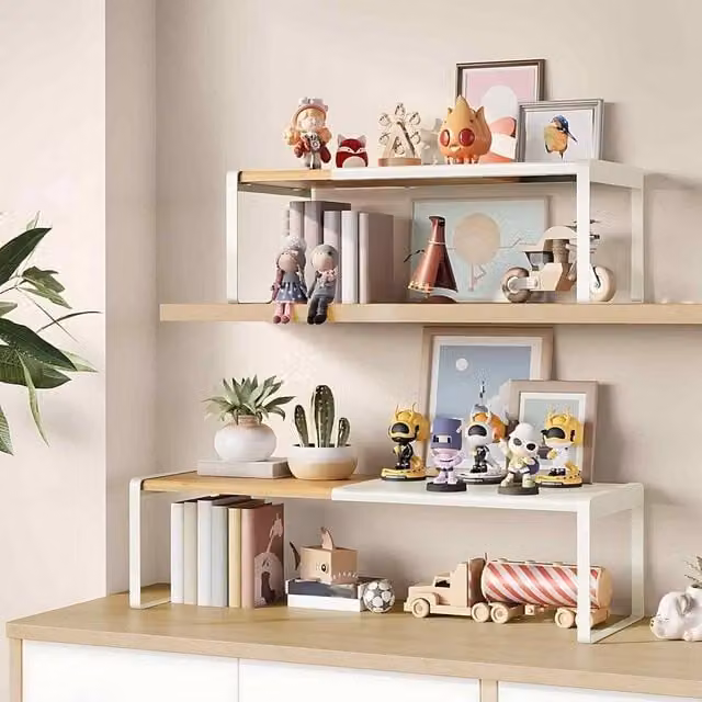 The Bazaarist Set of 2 Expandable Bamboo and White Spice Racks