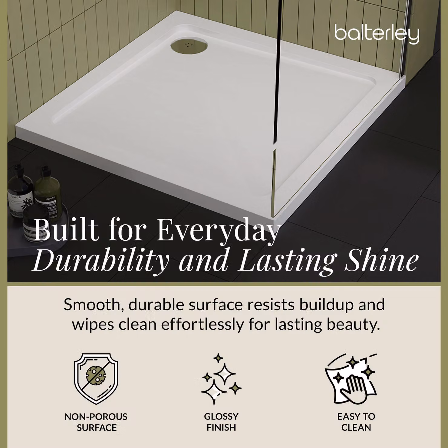 Balterley Premium Square Shower Tray in White – 2