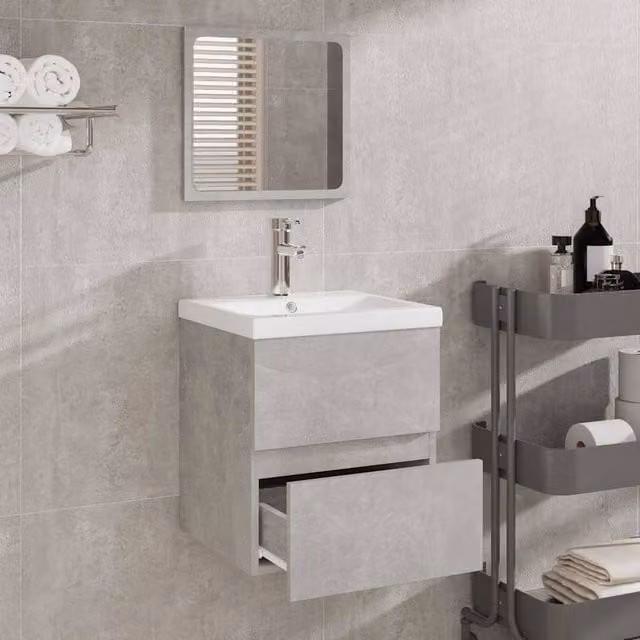 Berkfield Home Premium Wall Mounted Bathroom Cabinet with Mirror in Concrete Grey – 1