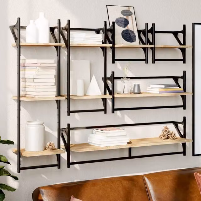 Berkfield Home 6 Piece Wall Shelf Set with Hanging Rods in Sonoma Oak Brown