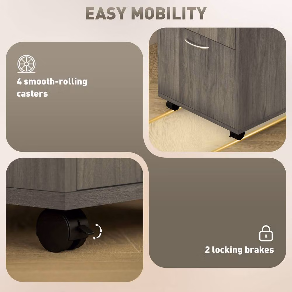 ERGOVEXA Mobile Filing Cabinet with 2 Lockable Drawers and Castors, Grey, W: 40.0 cm, D: 35.0 cm, H: 60.0 cm – 7