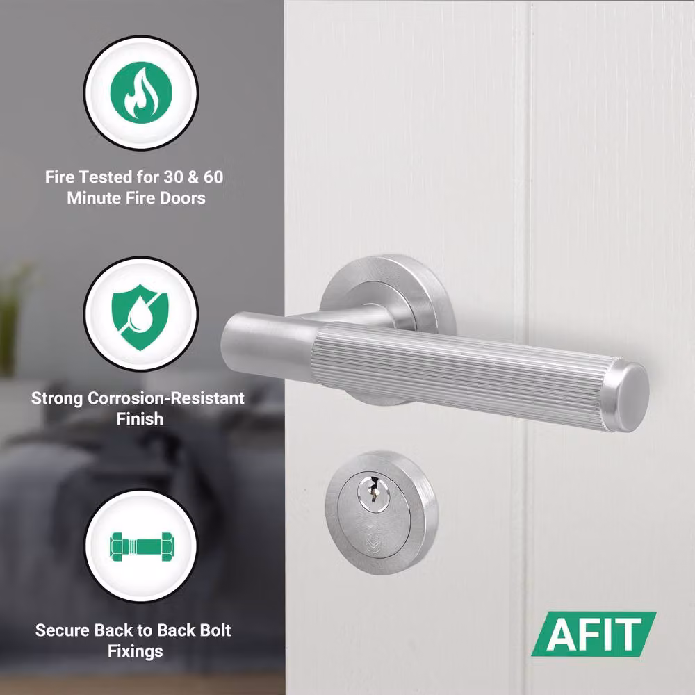 AFIT Satin Silver Fire Door Handle, Euro Lock Thumbturn Cylinder Set and Hinges, W: 150 mm x H: 150 mm – 2