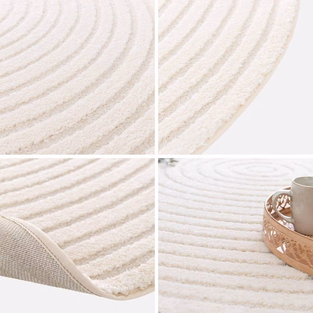 Sweeke Cream and White Interior Rug with Raised Dotted Circles, W: 160 cm, D: 100 cm