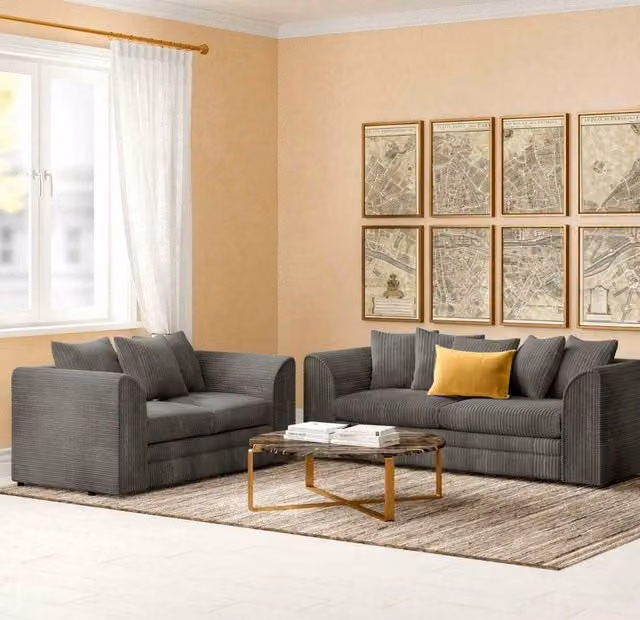 Snugg Furniture UK Limited Milo Jumbo Cord 3 and 2 Seater Sofa Set in Grey