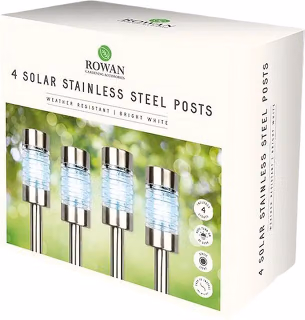 Set of 4 Silver Solar Garden Post Lights in Stainless Steel and Plastic