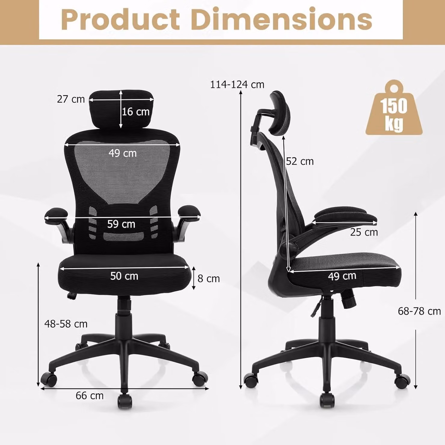 Gymax Black Mesh Executive Swivel Chair with Adjustable Headrest and Armrests – 3