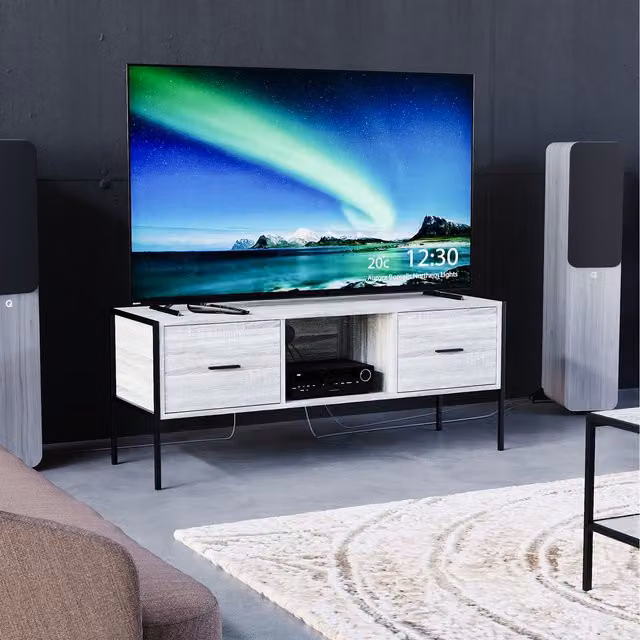 Vida Designs Brooklyn 2 Drawer Industrial TV Unit in Grey and Black