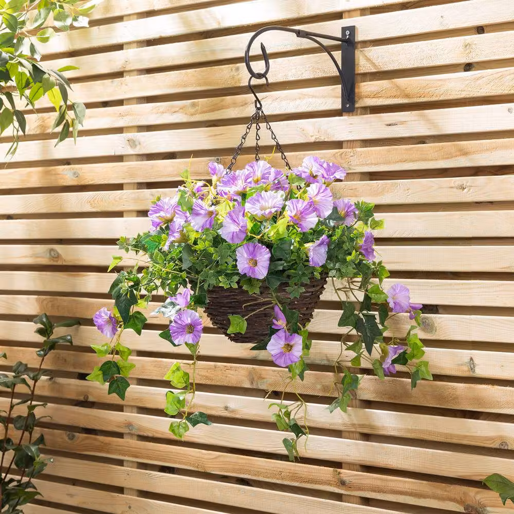 Christow Artificial Purple Petunia Wicker Hanging Basket with UV Resistant Foliage, Diameter: 25 cm – 2