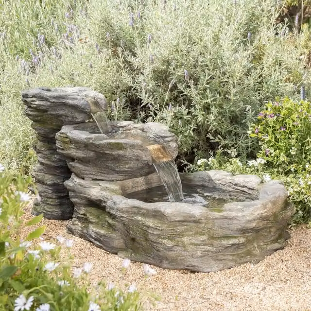 Primrose 3 Tier Rock Pool Cascading Tabletop Water Fountain with Lights in Grey
