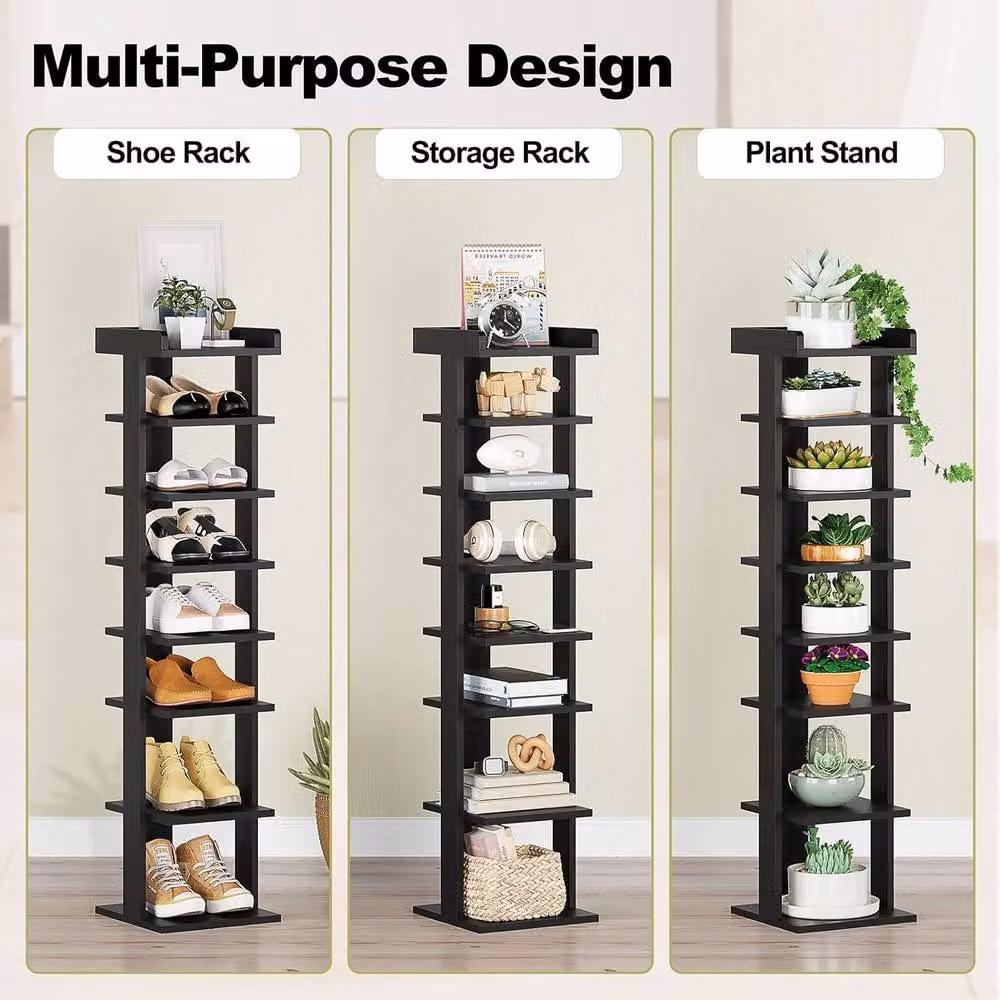Dprodo 7-Tier Black PVC Wood Plastic Shoe Rack with Adjustable Shelves – 6
