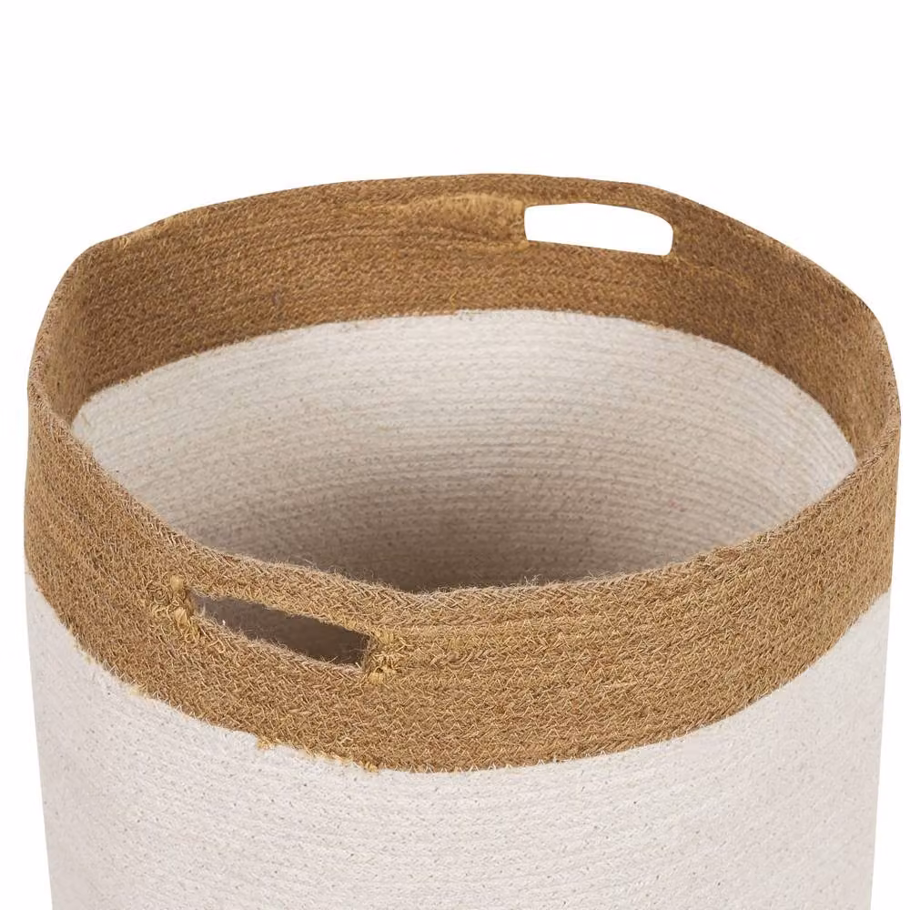 Wyld and Coco Set of 2 Woven Cotton and Jute Storage Baskets in White and Light Beige – 3