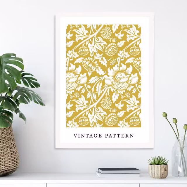 ARTZE William Morris Yellow Floral Art Print with White Frame, A3 or A2 – 1