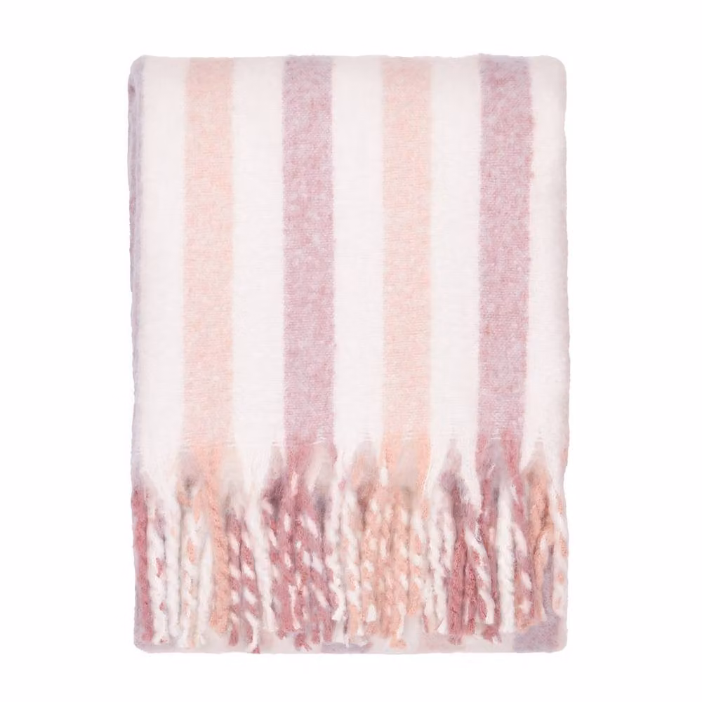 Wylder Beechwood Pink Woven Cotton Striped Throw with Fringes, W/D/H: 140 x 180 cm – 2