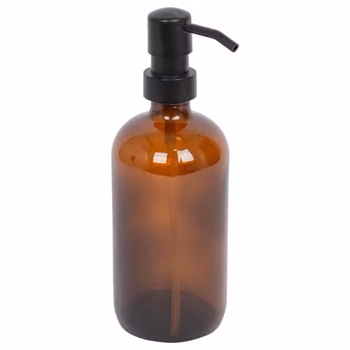Harbour Housewares Amber Glass Soap Dispenser 500ml - Refillable Hand Wash or Lotion Bottle with Black Pump