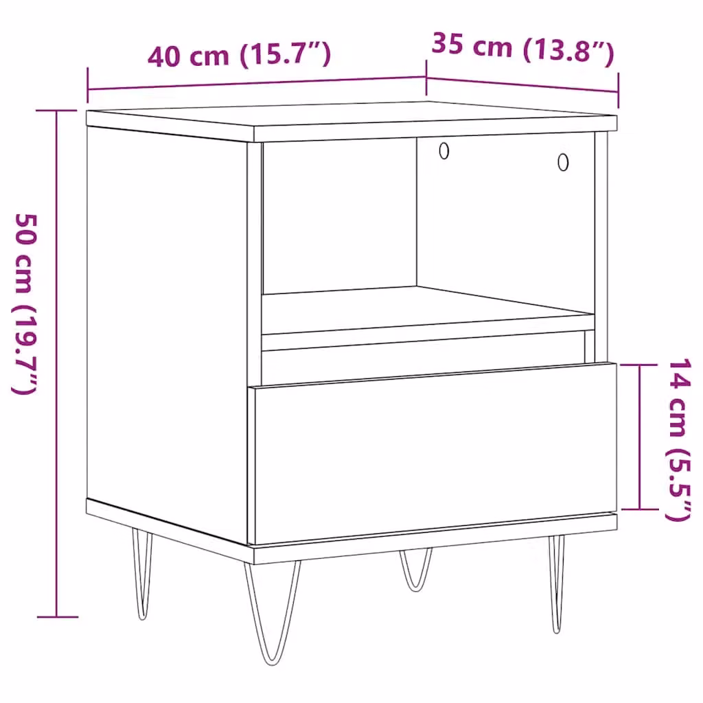 Berkfield Home Bedside Cabinet in Brown Old Wood, W/D/H: 40 x 35 x 50 cm – 6