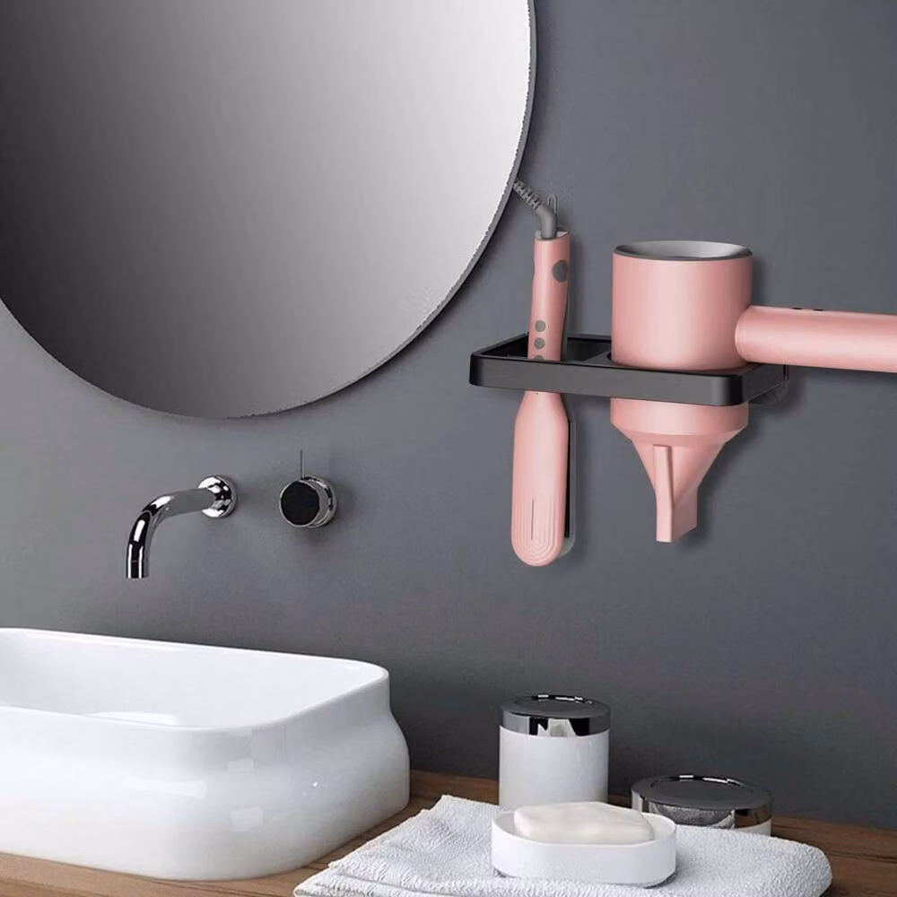 KORVIXA Black Wall Mounted Hair Dryer Holder and Bathroom Rack – 5