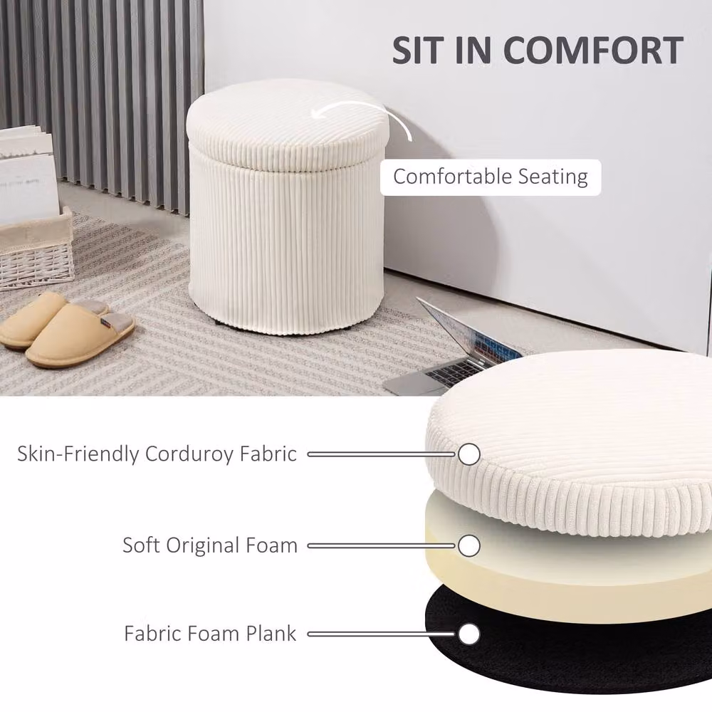 STILVORA Cylindrical Storage Ottoman in Beige with Hidden Storage, W/D/H: 40 x 40 x 40 cm – 2