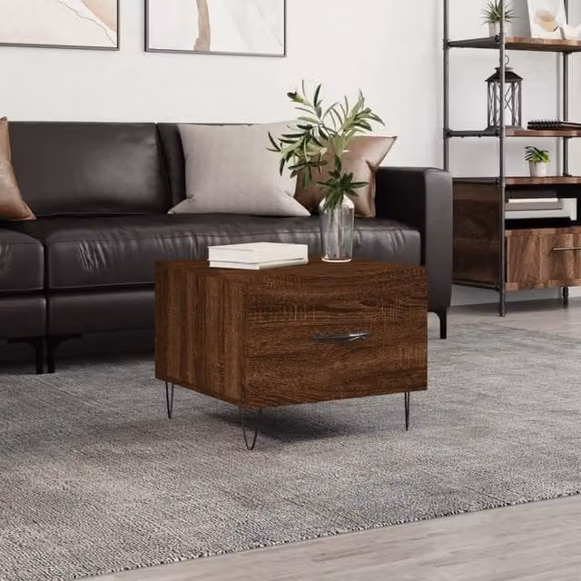 Berkfield Home Square Coffee Table in Brown Oak, W/D/H: 50 x 50 x 40 cm