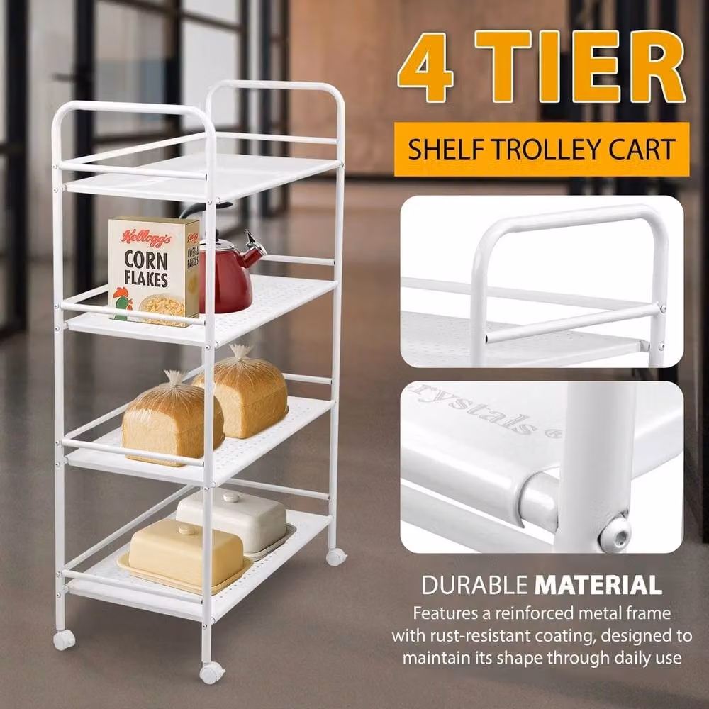 Kelvenix 4-Tier Metal Storage Trolley Cart in White – 3