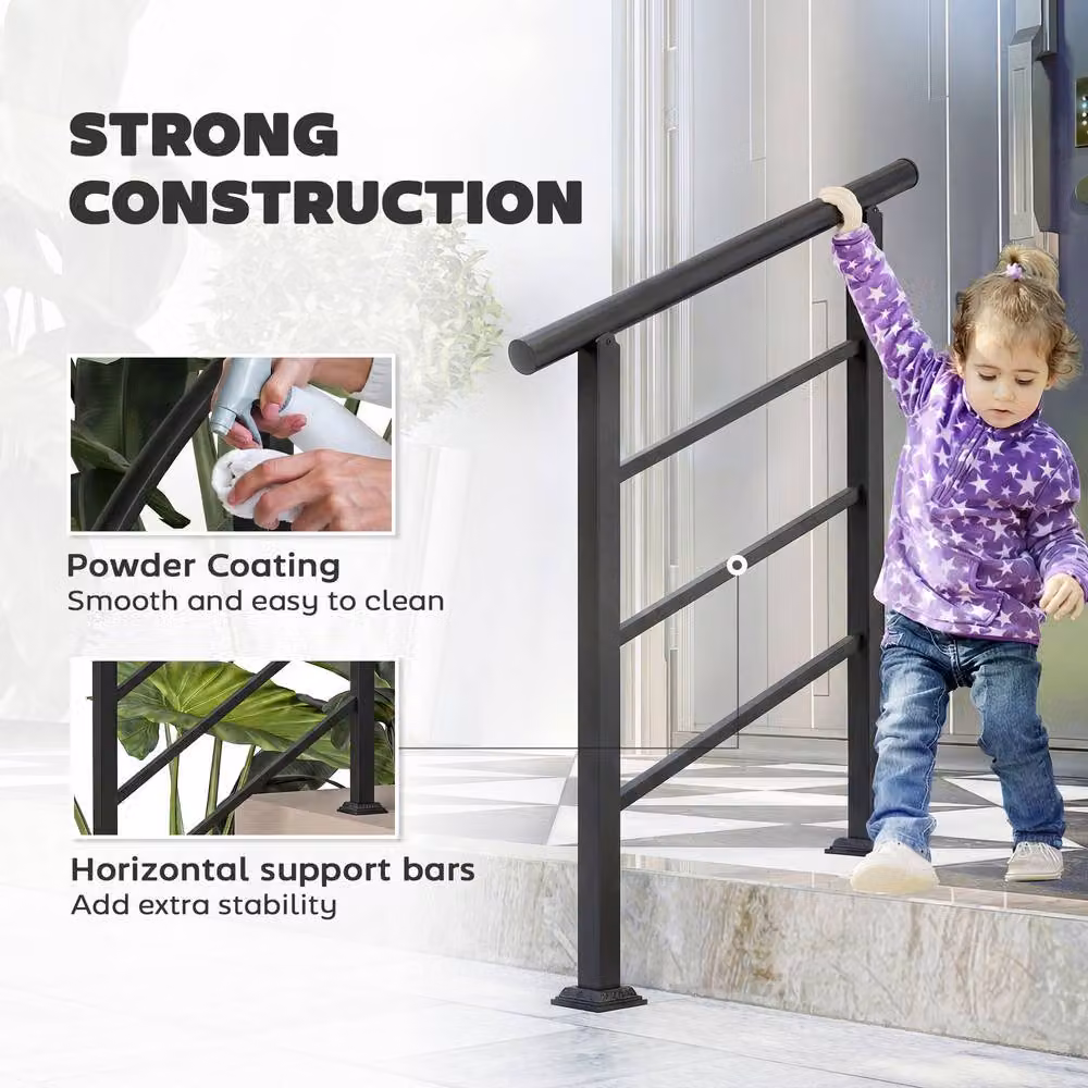 OUTSUNNY Black Outdoor Stair Handrail for 1 to 3 Steps – 5