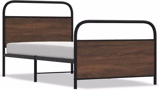 Berkfield Home Bed Frame in Brown Oak with Drawers, W/D/H: 90 x 200 cm