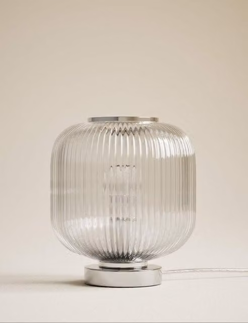 M&S Amelia Modern Grey Glass and Metal Table Lamp