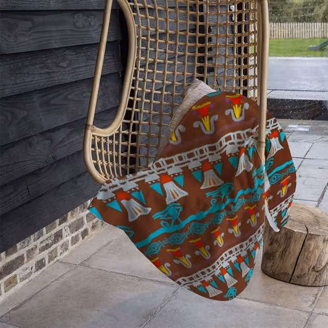 Benjamin Tate Design Ethnic Silhouettes Fleece Blanket in Black, Beige and Multicolour, W/D/H: 120 x 150 cm