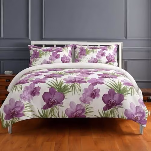 Snug City Floral Duvet Cover and Pillowcase Set in Pink and Purple, Polycotton Bed Linen, 220 x 220 cm – 3