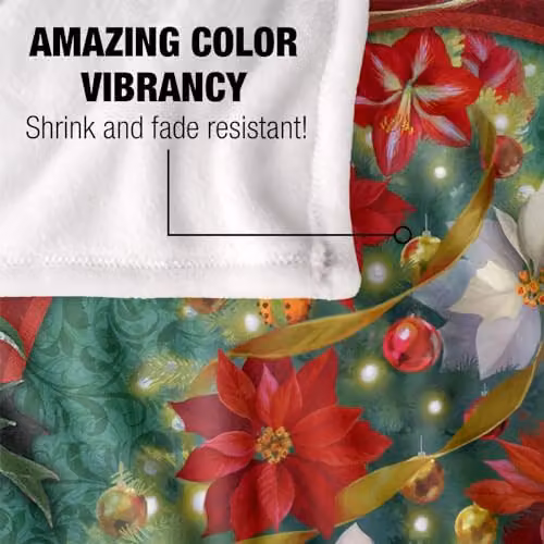 JQ Licensing Spirit of Christmas Poinsettias Silky Touch Super Soft Throw Blanket, White, W: 152 cm, D: 127 cm – 3