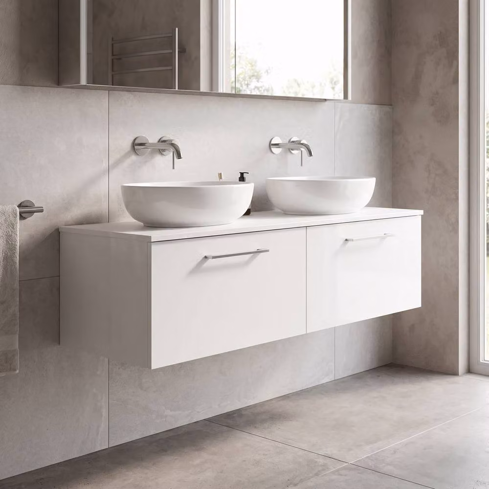 Balterley Level 1200mm Wall Hung 2 Drawer Vanity Unit with Worktop in Gloss White – 4