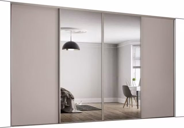 Spacepro Dove Grey Matt Panel and Mirror Sliding Wardrobe Door Kit, Height: 237 cm