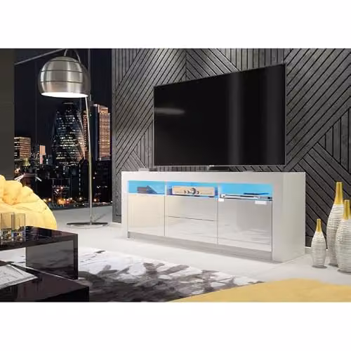 Mex Furniture LTD Modern TV Unit with Glossy Doors, White and Black, W: 160 cm, H: 60 cm, D: 35 cm – 5