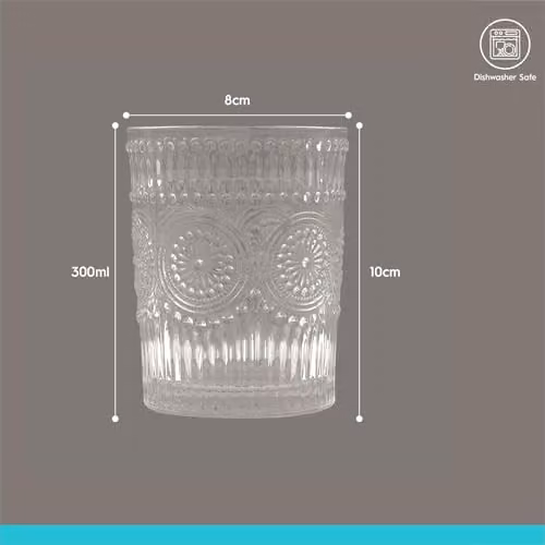 Argon Tableware Amore Floral Glass Tumblers, Transparent, 300ml, Pack of 12 – 5