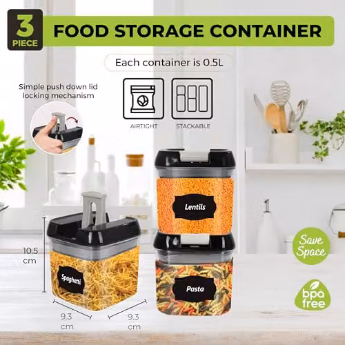 Top 3 Airtight and Leakproof Stackable Food Storage Containers, Pack of 3 x 0.5 l, Transparent Plastic and Silicone – 2
