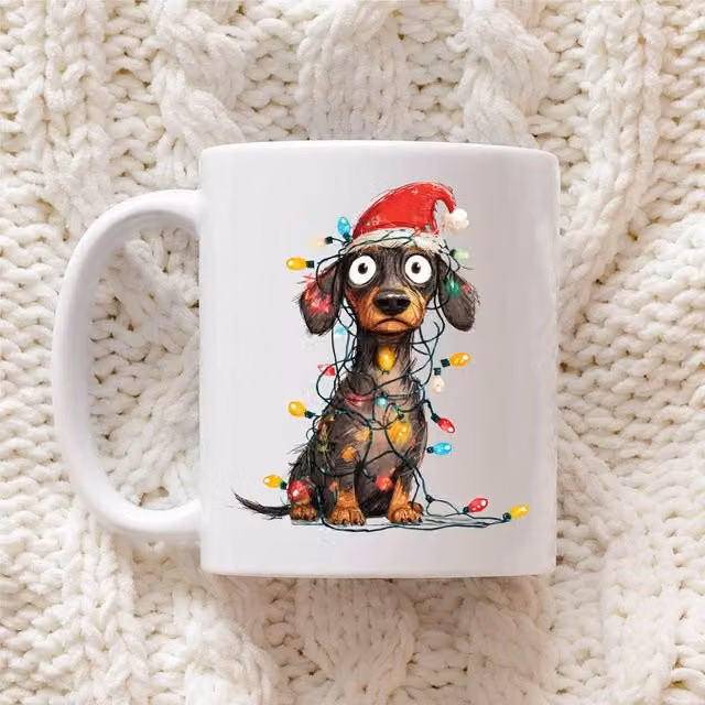 60 SECOND MAKEOVER Dachshund Christmas Lights Ceramic Mug in White