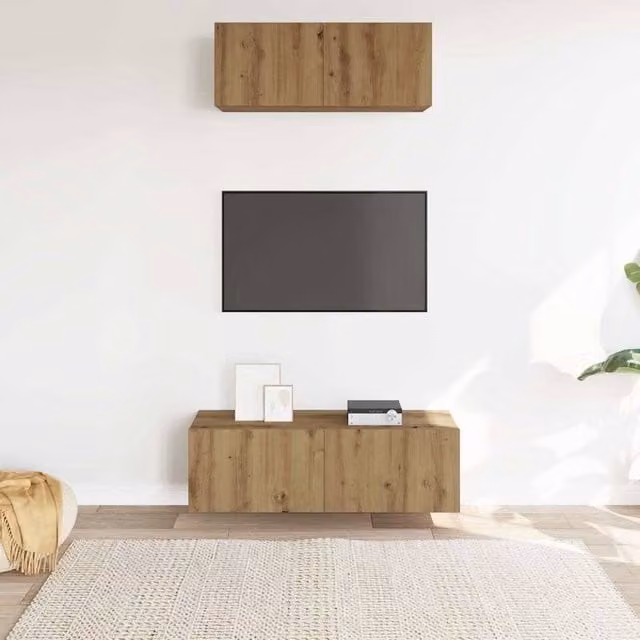 Berkfield Home Classic 2 Piece Wall-mounted TV Cabinet Set in Brown Artisan Oak – 1