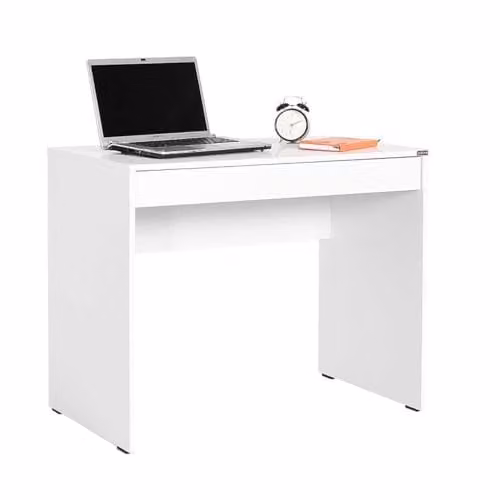 FWStyle White Compact Writing Desk with Drawer for Home Office and Bedroom, W: 90 cm, H: 75 cm, D: 55 cm
