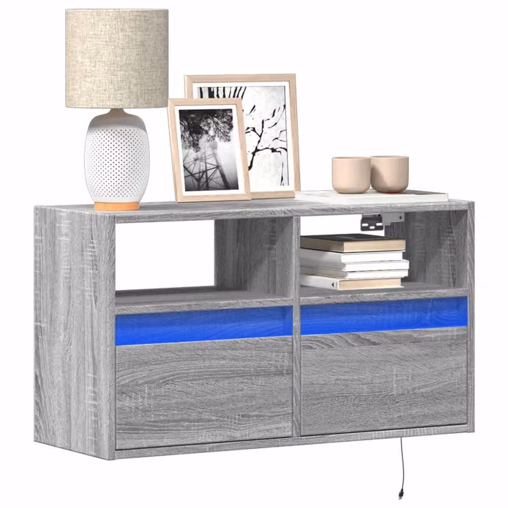 Berkfield Home TV Wall Cabinet with LED Lights in Grey Sonoma, W/D/H: 80 x 31 x 45 cm – 2
