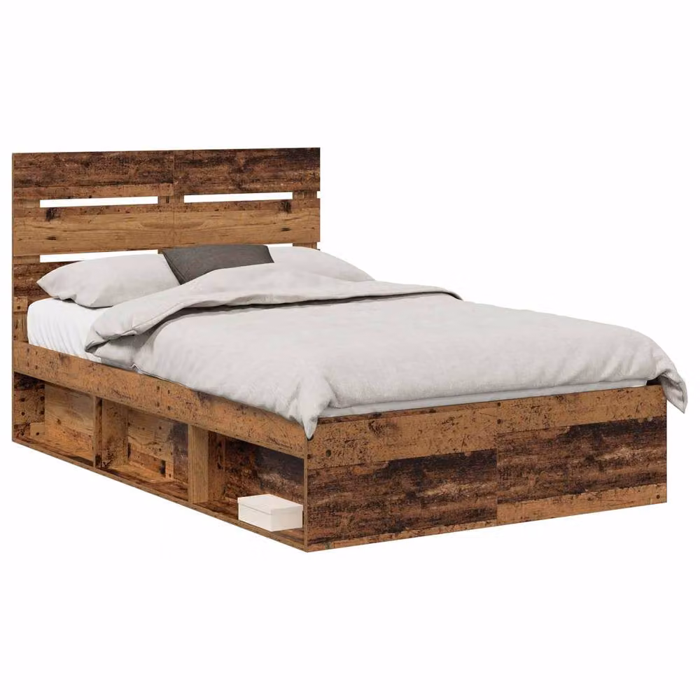 Berkfield Home Modern Bed Frame with Headboard in Brown Solid Pine Wood, W/D/H: 120 x 200 cm – 2