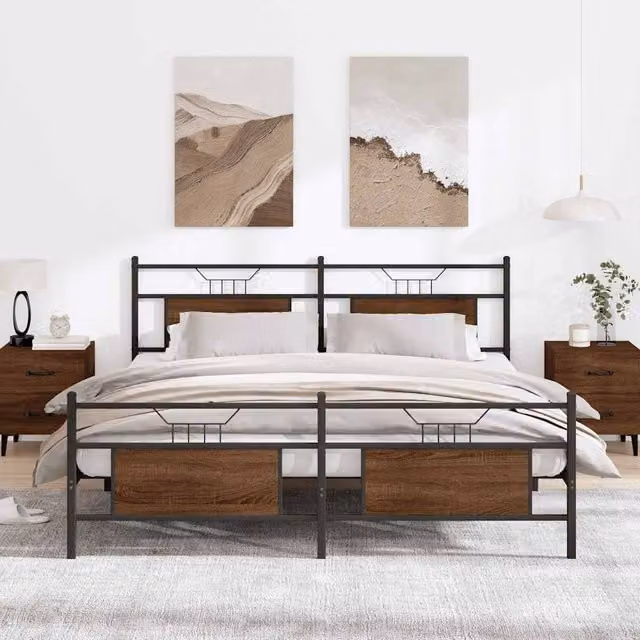 Berkfield Home Metal Bed Frame in Brown Oak, W: 160 cm, D: 200 cm – 1