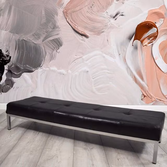 FWStyle Classic Black Leather Indoor Dining Room Bench