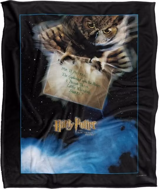 Harry Potter Owl Poster Officially Licensed Super Soft Fluffy Throw Blanket, White and Multicolour, W: 152 cm, D: 127 cm – 1