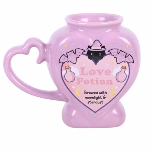 Something Different Wholesale Ceramic Love Potion Heart Shaped Mug in Pink and Purple