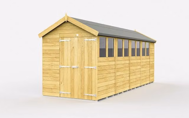 Buttercup Farm Apex Wooden Shed with Double Doors and Windows in Brown, W214 x D533 x H217 cm