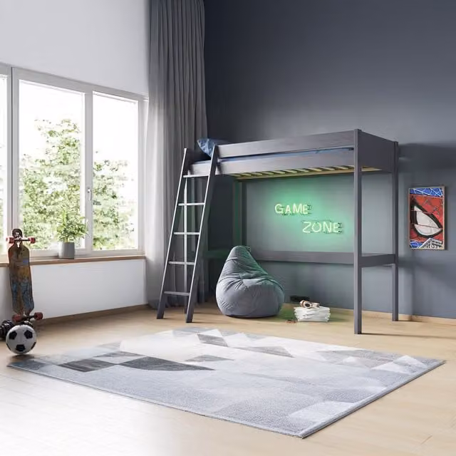 Noomi Tera Solid Wood High Sleeper Bed in Grey, W/D/H: 120 x 200 x 184.5 cm