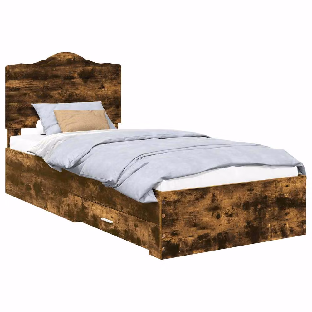 Berkfield Home Modern Bed Frame with Headboard in Smoked Oak Brown, W/D/H: 90 x 190 cm – 2