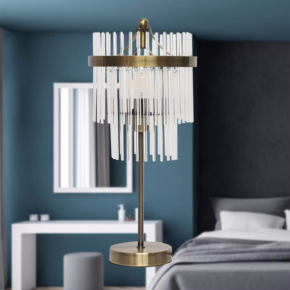 First Choice Lighting Georgia Set of 2 Table Lamps in Antique Brass and Bronze with Glass Rods, Height: 45 cm – 3