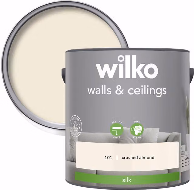 wilko Walls and Ceilings Silk Emulsion Paint, Crushed Almond, 2.5 l