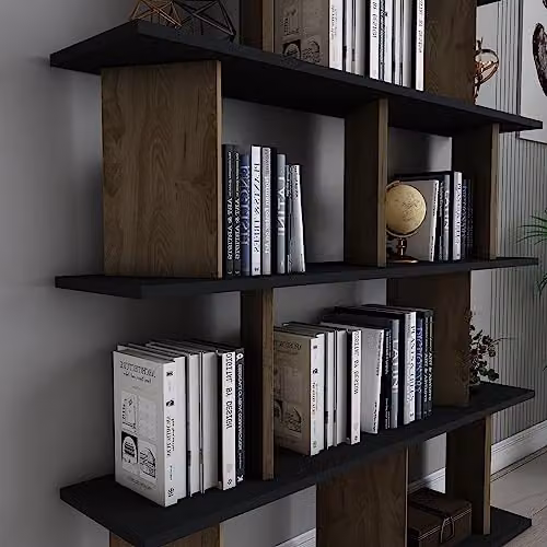 DECOROTIKA Grace 5-tier Bookcase Display Unit, Black and Brown, W/D/H: 120 x 24.6 x 141 cm – 3