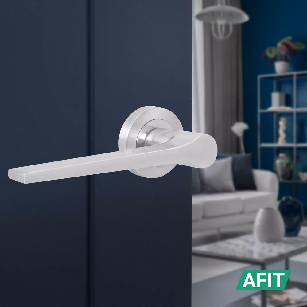 AFIT Satin Nickel Internal Lever On Rose Door Handle in Silver, Brushed Aluminium, W/D/H: 15.0 x 15.0 x 6.1 cm – 4